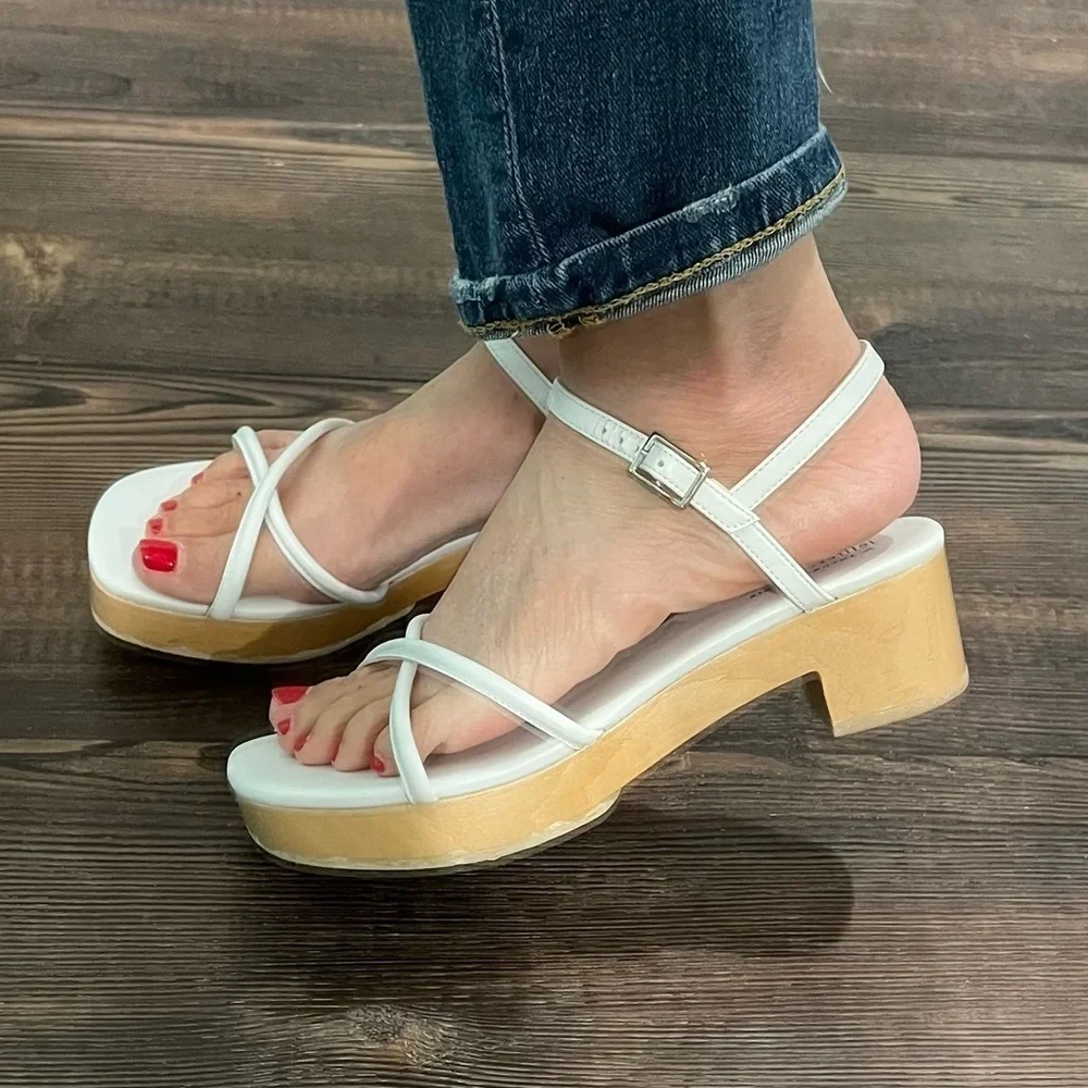 Anthropologie Jeffrey Campbell White Wooden Platform Sandals Platforms Size 7